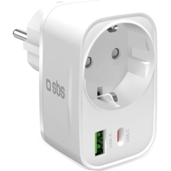 SBS Multiplug Wall Charger Usb And USB-C Pd 20W White - (TRPLUG1USB1CPD)