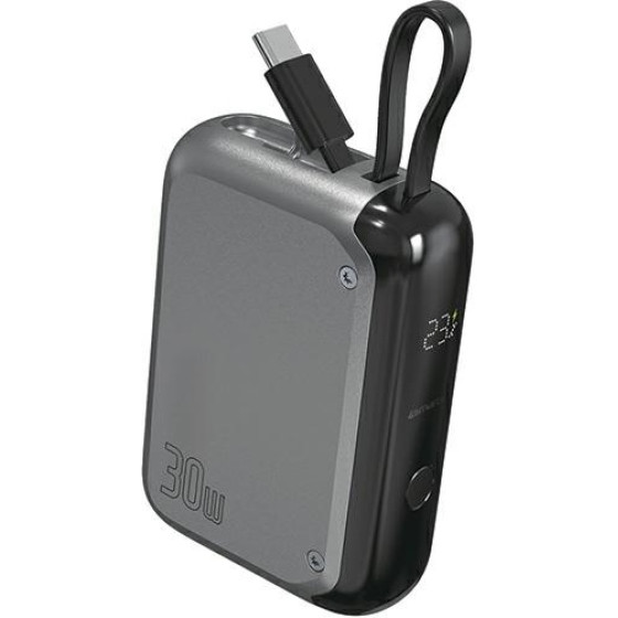 4sMarts Powerbank Pocket 10000mAh30W z Wbudowanym Kablem USB-C 15cm Space Grey - (540699)