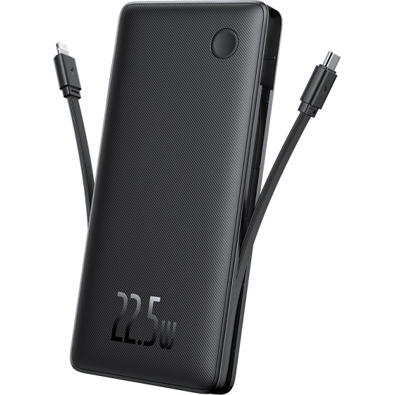 Baseus - Power Bank Airpow Air Lite - USB, Type-C, Dual Cable USB-C, Lightning, 22.5W, 10000mAh - Black - (P10067501123-00)