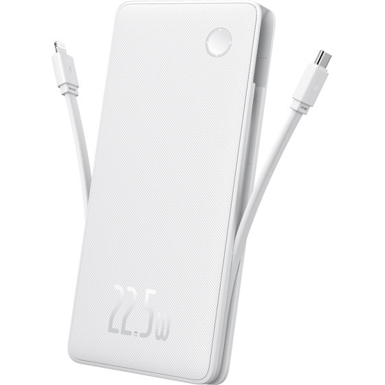Baseus - Power Bank Airpow Air Lite - USB, Type-C, Dual Cable USB-C, Lightning, 22.5W, 10000mAh - White - (P10067501213-00)