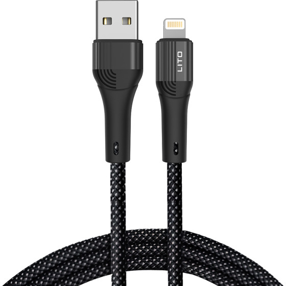 Lito - Data Cable (LD14) - Usb To Lightning Fast Charging 60W, 480Mbps, Nylon, 1m - Black