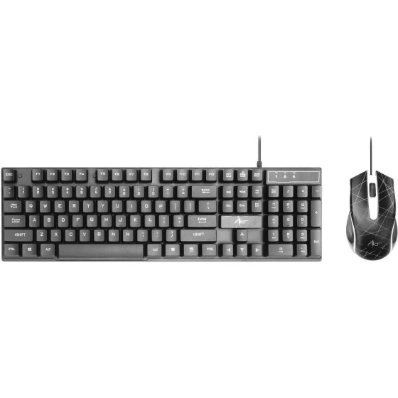 Art set wire keyboard USB A QWERTY with light + wire mouse USB A with light AK-50 black