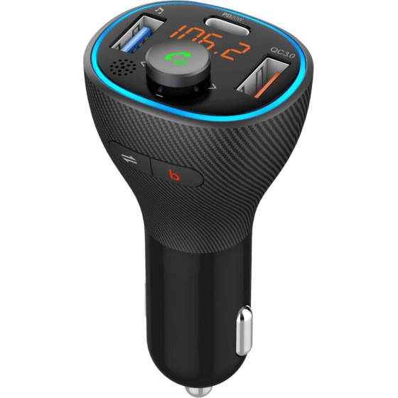 Art transmiter FM bluetooth 5.0 + USB A QC3.0 + Typ C (total 30W) FM-73 black