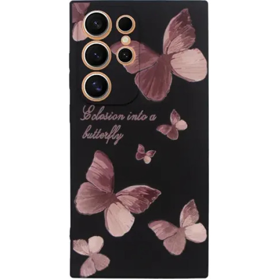Vivid Silicone Case Samsung Galaxy S24 Ultra Butterfly Black/Pink - (CS-BTF-2403009)