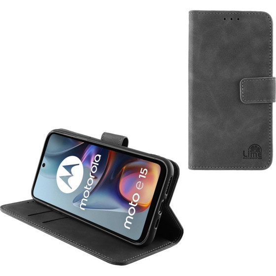 Lime ���� Motorola Moto E15 4G 6.67'' Essential Magnet Book Stand Clip GREY
