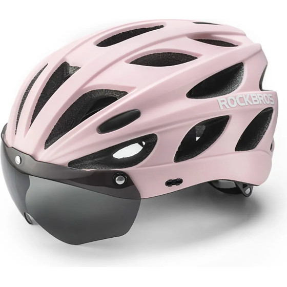 Rockbros Bike Helmet With Visor, Detachable Uv Goggles, Detachable Visor, Unisex - Pink 5907769373411 - (8386824304084)