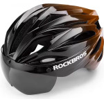 Rockbros Bike Helmet With Visor, Detachable Uv Protective Goggles, Unisex - Black/Brown 5907769373404 - (8386824304077)
