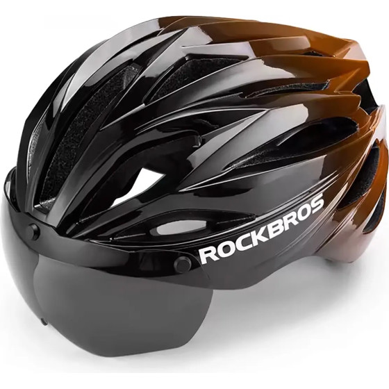 Rockbros Bike Helmet With Visor, Detachable Uv Protective Goggles, Unisex - Black/Brown 5907769373404 - (8386824304077)