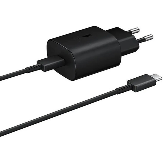 Samsung 25W EP-TA800EBe USB-C Wall Charger With EP-DA705BBe USB-C / USB-C Cable - Black EP-TA800EBe + EP-DA705BBe - (57983113662)