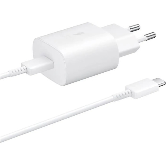 Samsung 25W EP-TA800EWe USB-C Wall Charger With EP-DA705BWe USB-C / USB-C Cable - White EP-TA800EWe + EP-DA705BWe - (57983113661)