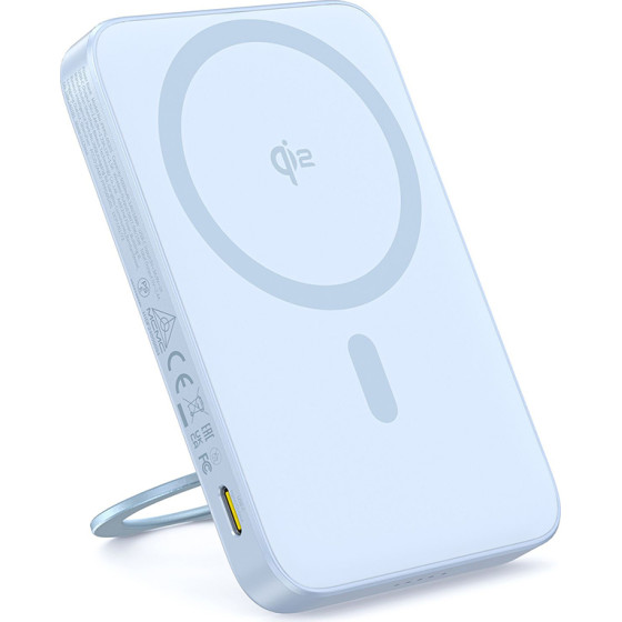 Baseus - Power Bank Picogo (P10076800313-00) - Type-C, Qi2, Fast Charging, 20W, 5000mAh, Rotable Stand, Cable Type-C - Blue