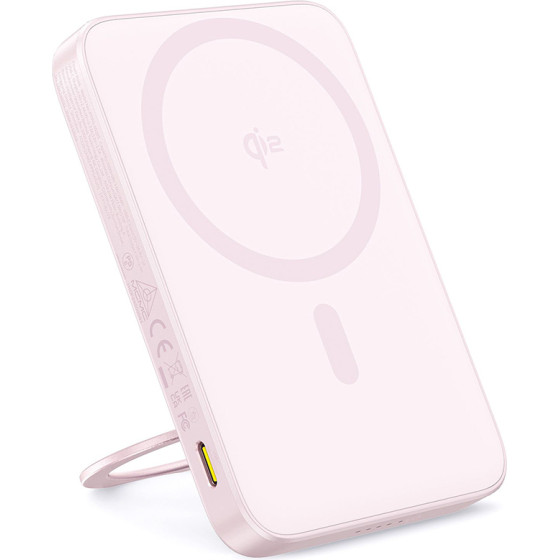 Baseus - Power Bank Picogo (P10076800413-00) - Type-C, Qi2, Fast Charging, 20W, 5000mAh, Rotable Stand, Cable Type-C - Pink