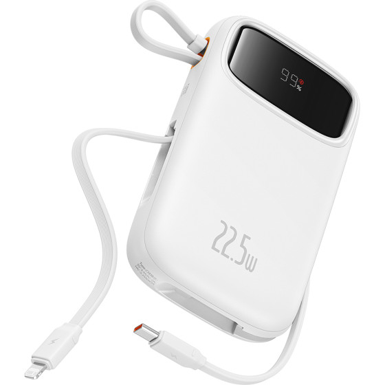 Baseus - Power Bank Qpow Pro+ - Lightning, 2x Type-C, USB, 22.5W, 20000mAh, Cable Type-C, 30cm - White - (P10055002223-00)
