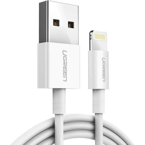 Ugreen - Data Cable US155 (20730) - For iPhone, iPad, iPod, Usb To Lightning, 5V/2.4A, 480Mbps, Mfi Ceritified, 2m - White - (20730;US155)