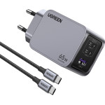 Ugreen - Wall Charger Nexode Pro X755 (25871) - GaN, Fast Charging, USB, 2x Type-C, 65W, 3A, PD3.0, QC4.0 - Grey - (25871;X755)