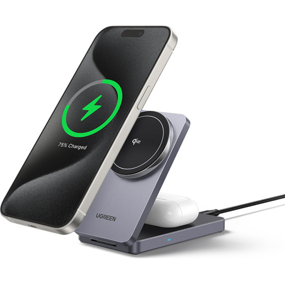 Ugreen - Wireless Charger 2in1 W706 (45023) - MagSafe, For iPhone, Apple Watch, AirPods, USB-C, 20W, 3A, Qi2, Mpp - Black - (45023;W706)