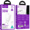 Hoco ��������� �������� N62 Gentle �� 1 ����� �������� USB-C Quick Charge 30W 5V 3.0A ������ + ������� USB-C �� USB-C - (N62 Gentle + Cable)