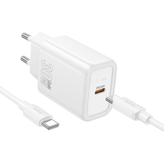 Hoco ��������� �������� N62 Gentle �� 1 ����� �������� USB-C Quick Charge 30W 5V 3.0A ������ + ������� USB-C �� USB-C - (N62 Gentle + Cable)
