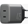 ENERGEA Wall Charger Ampcharge GaN45 2xUSB-C PD/PPS/QC3.0 45W Grey - (CHR-AC2C-GAN45EU)