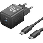 Vention - Wall Charger - Type-C, Eu Plug, 20W, Gan Technology, Smart Charging, With Cable Type-C, 1m - Black - (TZ-FEPB0-EU-01)