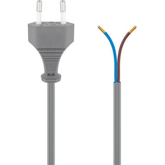 Goobay Cable With Euro Plug For Assembly, 1.5 m, Grey, (2*0.75 mm�) - (51346)