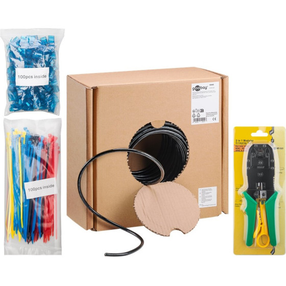 Goobay Cat 6A Outdoor Network Cable Set, U/UTP, Black - (55440)