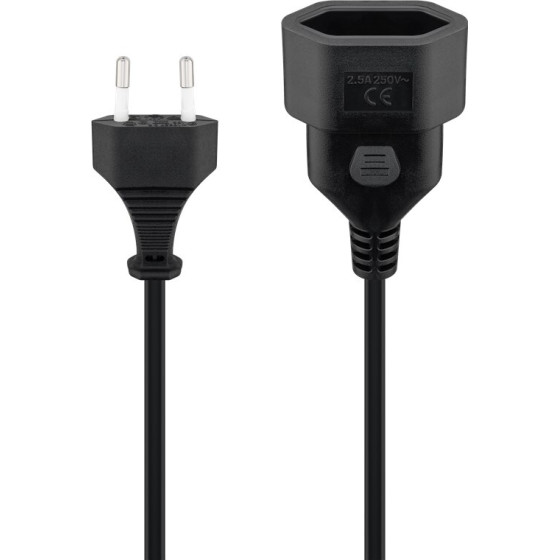 Goobay Extension Lead Europlug, 2 m, black, (2*0.75 mm�) - (64616)