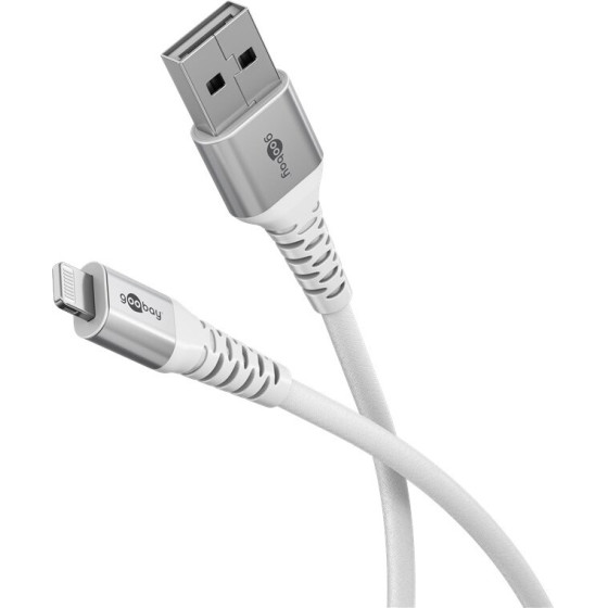 Goobay Lightning USB-A Supersoft Textile Cable With Metal Plugs, 0.5 m, White - (74510)