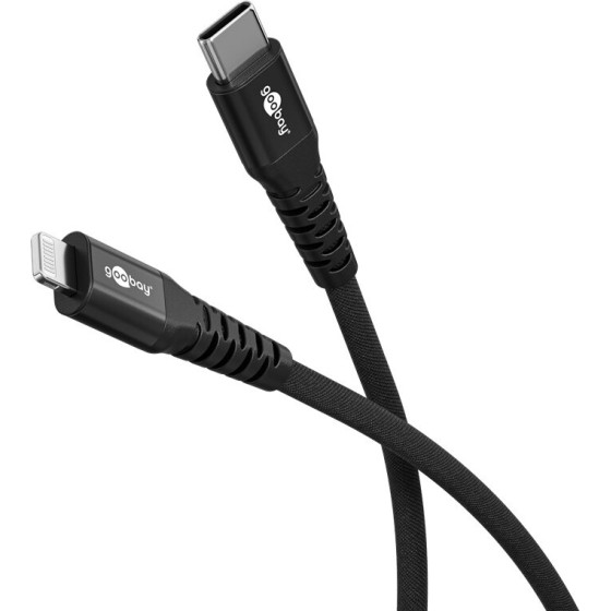 Goobay Lightning USB-C(TM) Supersoft Textile Cable With Metal Plugs, 3 m, Black - (74517)