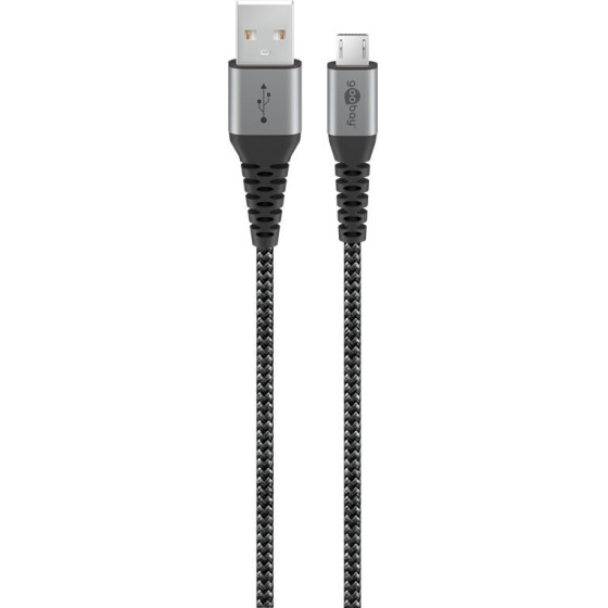 Goobay Micro-Usb To USB-A Textile Cable With Metal Plugs (Space Grey/Silver), 2 m - (49283)