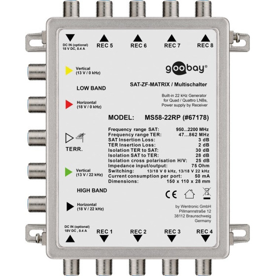Goobay Passive Sat Multiswitch 5 Inputs / 8 Outputs - (67178)