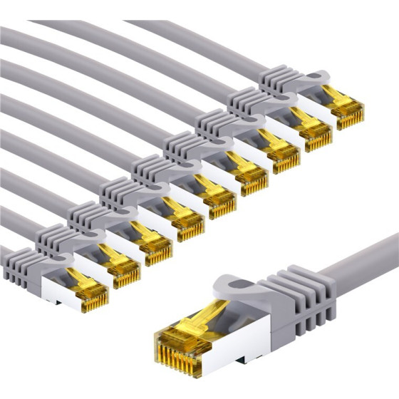 Goobay RJ45 Patch Cord Cat 6A S/Ftp (PiMF), 500 MHz, With Cat 7 Raw Cable, 5 m, grey, Set Of 10 - (69521)