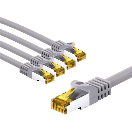 Goobay RJ45 Patch Cord Cat 6A S/Ftp (PiMF), 500 MHz, With Cat 7 Raw Cable, 5 m, grey, Set Of 5 - (69497)