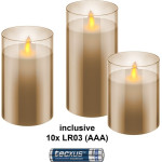 Goobay Set Of 3 Led Real Wax Candles In Glass, Gold-Transparent, incl. 10x Aaa (LR03) - (75260)