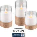 Goobay Set Of 3 Led Real Wax Candles In Glass, White, Wrapped With Hemp, incl. 8x Aa (LR6) - (75262)
