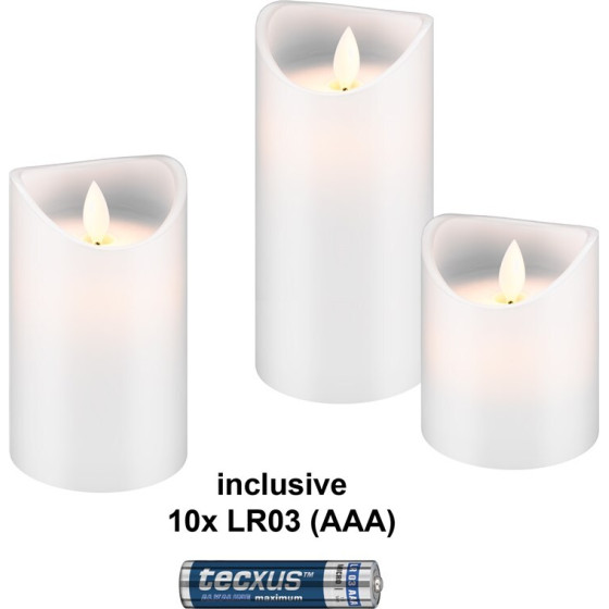 Goobay Set Of 3 Led Real Wax Candles, white, incl. 10x Aaa (LR03) - (75263)