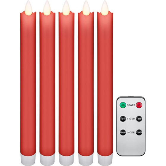 Goobay Set Of 5 Red Led Real Wax Rod Candles, incl. Remote Control - (53943)
