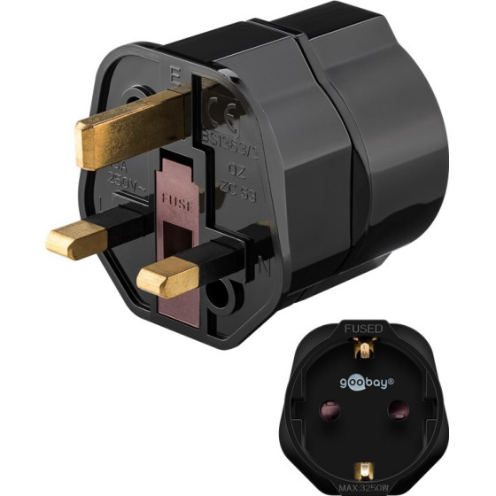Goobay Travel Adapter Europe To UK, Black - (45352)