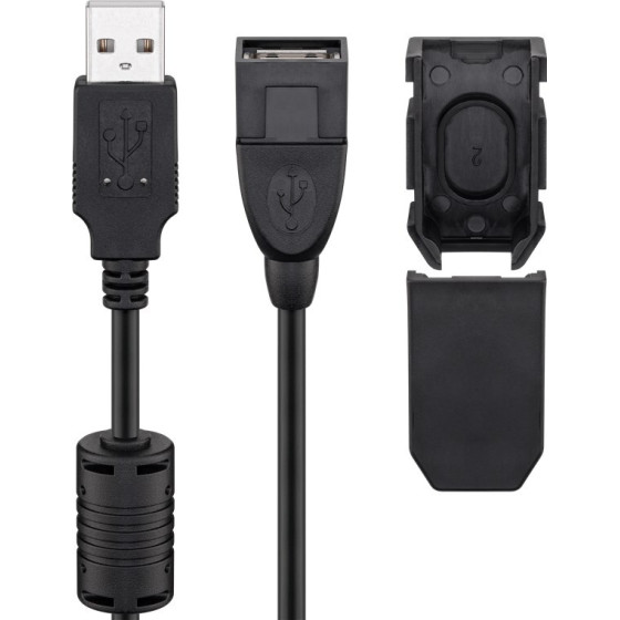 Goobay Usb 2.0 Hi-Speed Extension Cable With Securing Clip, Black - (93284)
