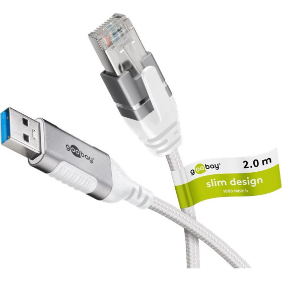 Goobay USB-A 3.0 To RJ45 Ethernet Cable, Slim, 2 m - (74379)