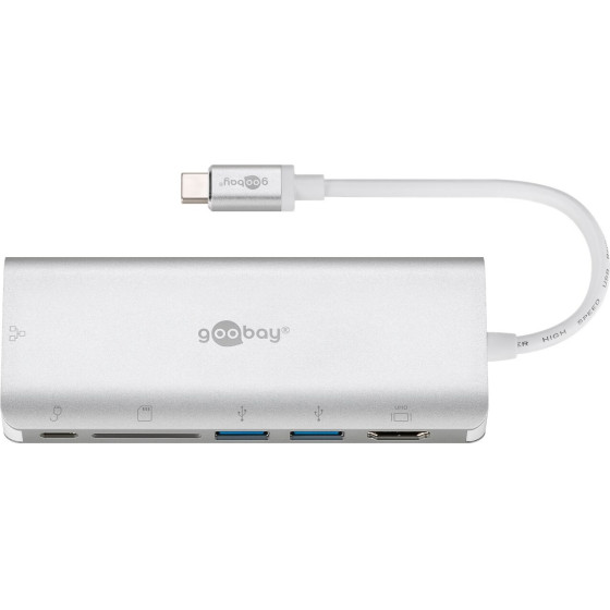 Goobay USB-C(TM) Multiport Adapter To HDMI(TM) 4K @ 30 Hz, USB, Cardreader, RJ45, PD, Aluminium, Silver - (76788)