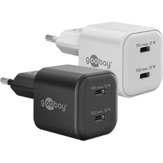 Goobay USB-C(TM) Pd Gan Dual Fast Charger Nano (35 W) Black - (75333)