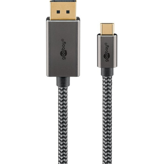 Goobay USB-C(TM) To DisplayPort(TM) Textile Cable 4K @ 60 Hz, 1 m, black;Silver - (75707)