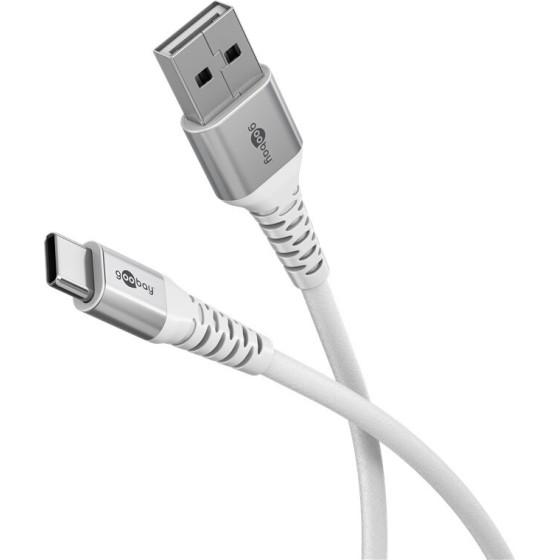 Goobay USB-C(TM) To USB-A Supersoft Textile Cable With Metal Plugs, 2 m, White - (74531)