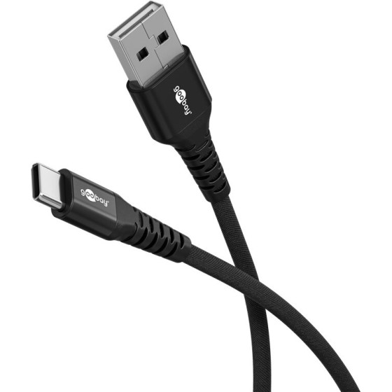Goobay USB-C(TM) To USB-A Supersoft Textile Cable With Metal Plugs, 3 m, Black - (74528)
