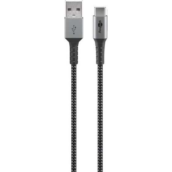 Goobay USB-C(TM) To USB-A Textile Cable With Metal Plugs (Space Grey/Silver), 1 m - (49296)