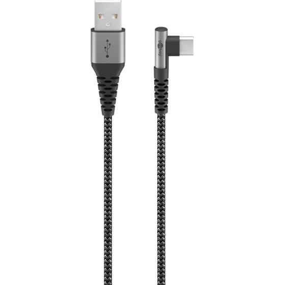 Goobay USB-C(TM) To USB-A Textile Cable With Metal Plugs (Space Grey/Silver), 90�, 2 m - (64657)