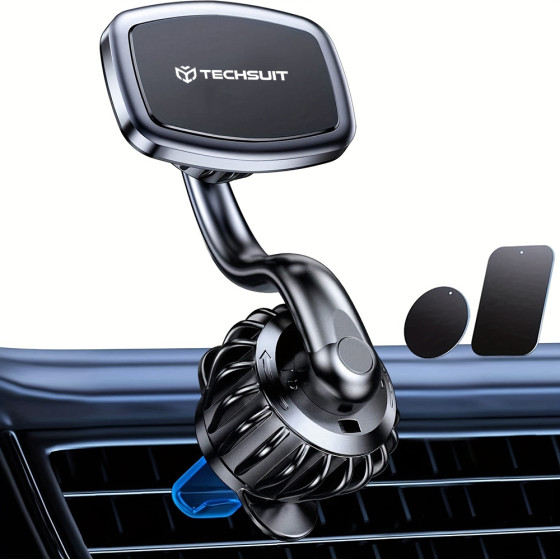 Techsuit - Car Holder Airfix (S3) - With Metal Plates, For Air Vent, Magnetic Car Mount N52, 360� Rotation, Universal - Black