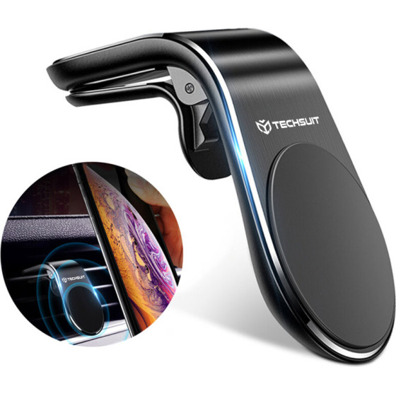 Techsuit - Car Holder Airgrip (S7) - Waterfall-Shaped, Magnetic Secure Grip For Air Vent, Clamp Grip - Black / Silver