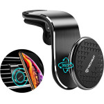 Techsuit - Car Holder Airgrip (S8) - Waterfall-Shaped, Magnetic N52 Secure Grip, For Air Vent, Clamp Grip - Black / Silver
